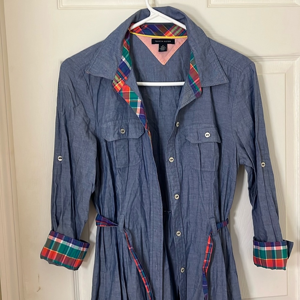 NWOT Tommy Hilfiger Chambray Dress. Cute and chic with a pop of plaid!